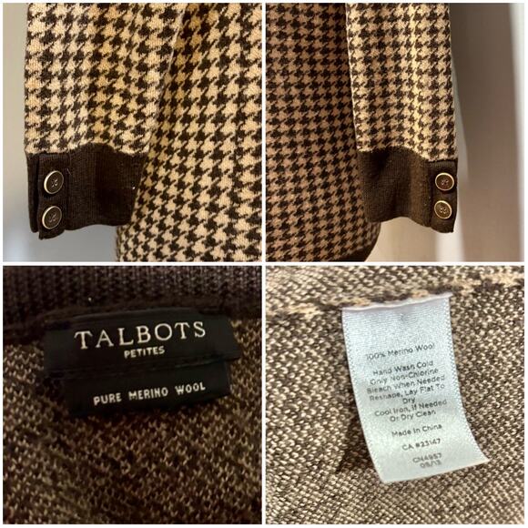 Talbots 100% Merino Wool Houndstooth Boat Neck Sweater 3/4 Sleeve, Size S Petite - Picture 7 of 7